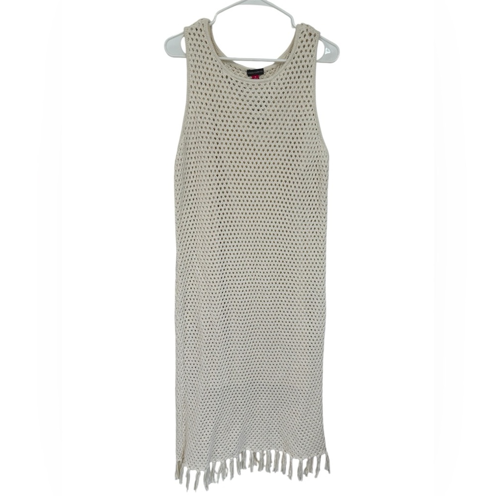 Vince Camuto Cream Sleeveless Knit Dress with Fringe